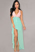 Sexy Pink Green Cut-Out Side Slit Maxi Dress